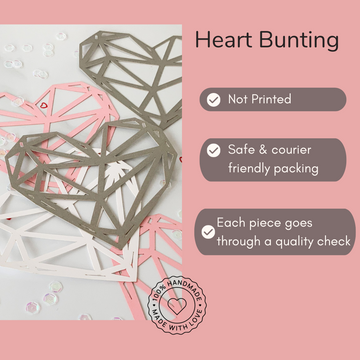 Pinfliers Happy Anniversary|Valentines Day Decoration Items,Pink Heart Shape Paper Bunting/Banner|Backdrop for Valentines|Wedding Anniversary Decor,15 pieces,75 inches in Length